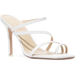 Black Suede Studio Cindy Strappy Stiletto Slide Sandals White Leather Size 37,5